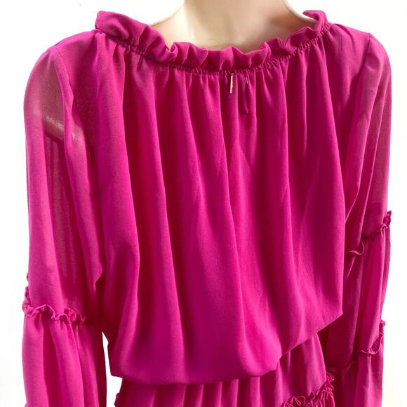 MISA Leeva Pink Ruffle Mini Dress Romantic Boho Coquette Cottagecore Vacation - Picture 5 of 16